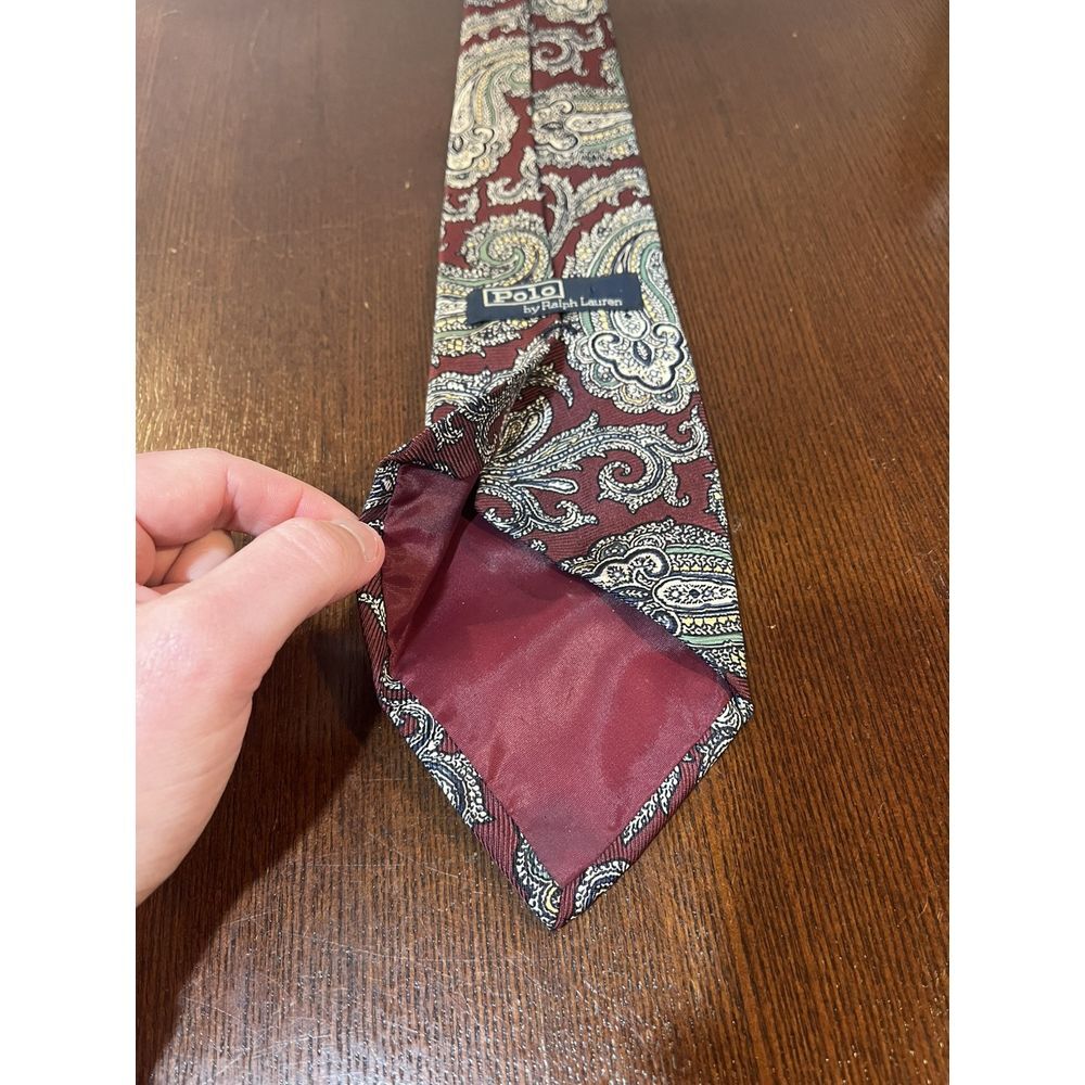 Polo Ralph Lauren Hand Made in USA 100% Silk Paisley Neck Tie Red Green White - Picture 6 of 7